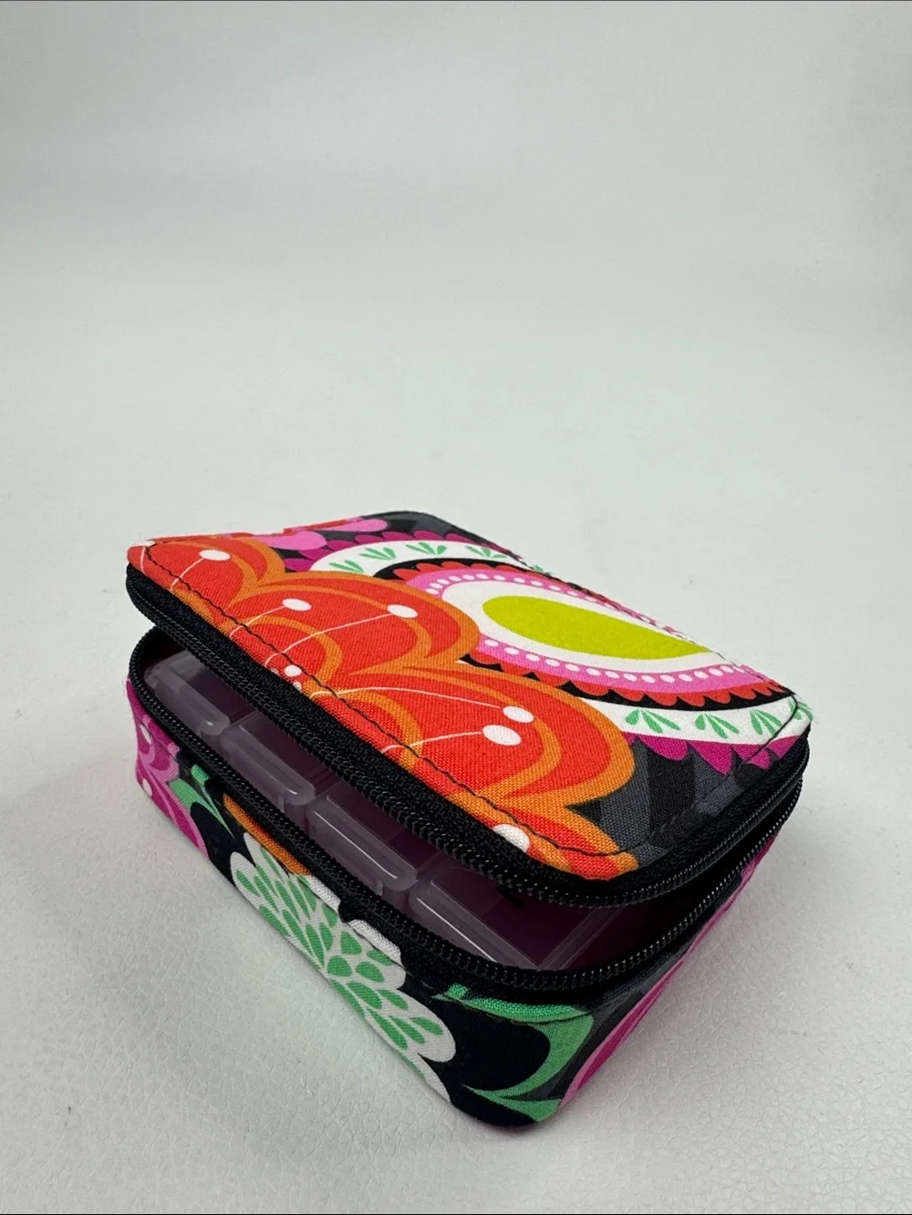 Vera Bradley Bright Paisley Zip Pill Case Pink, Orange, Lime & Black New NWOT